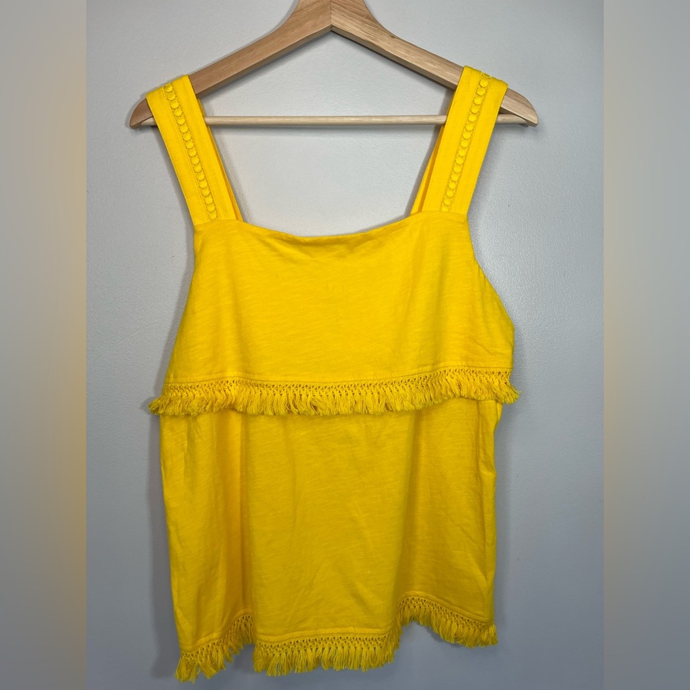 NWT J Crew Yellow Cotton Fringe Embroidered Tank Top Women’s Medium